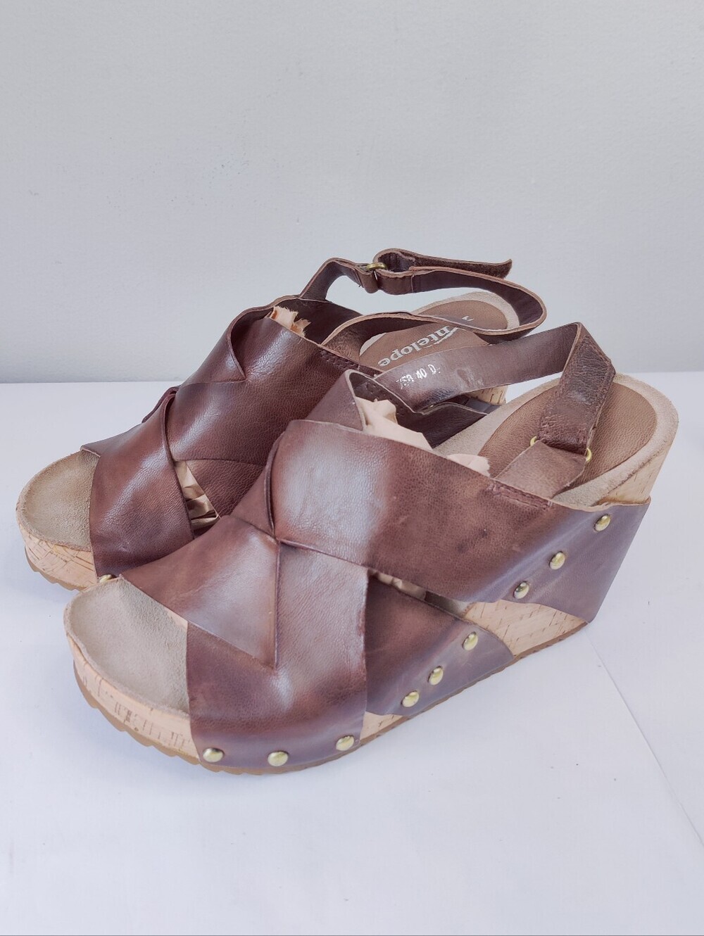Antelope Brown Leather Platform Wedge Sandals EU40 US 9.5 Wide D Boho Comfort